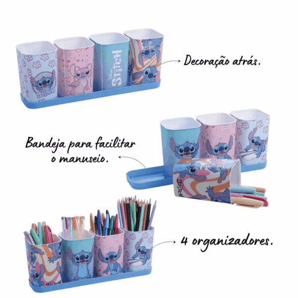 Porta Canetas STITCH 5 Peças PLASÚTIL - 1 KIT