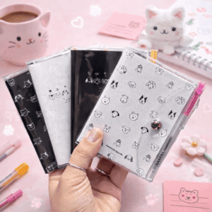 Caderno A7 Capa Plástica c/ Caneta Cachorro e Gato 68 fls 11x8 cm - IMPORTADO - UND