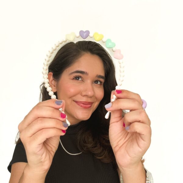 Tiara Cabelo Pérola Coração Pastel