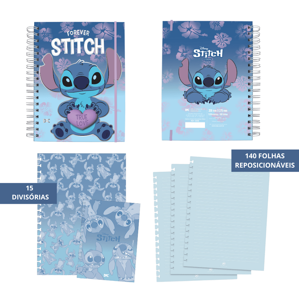 Caderno Smart Universitário 15 Divisórias Stitch 140 fls - DAC