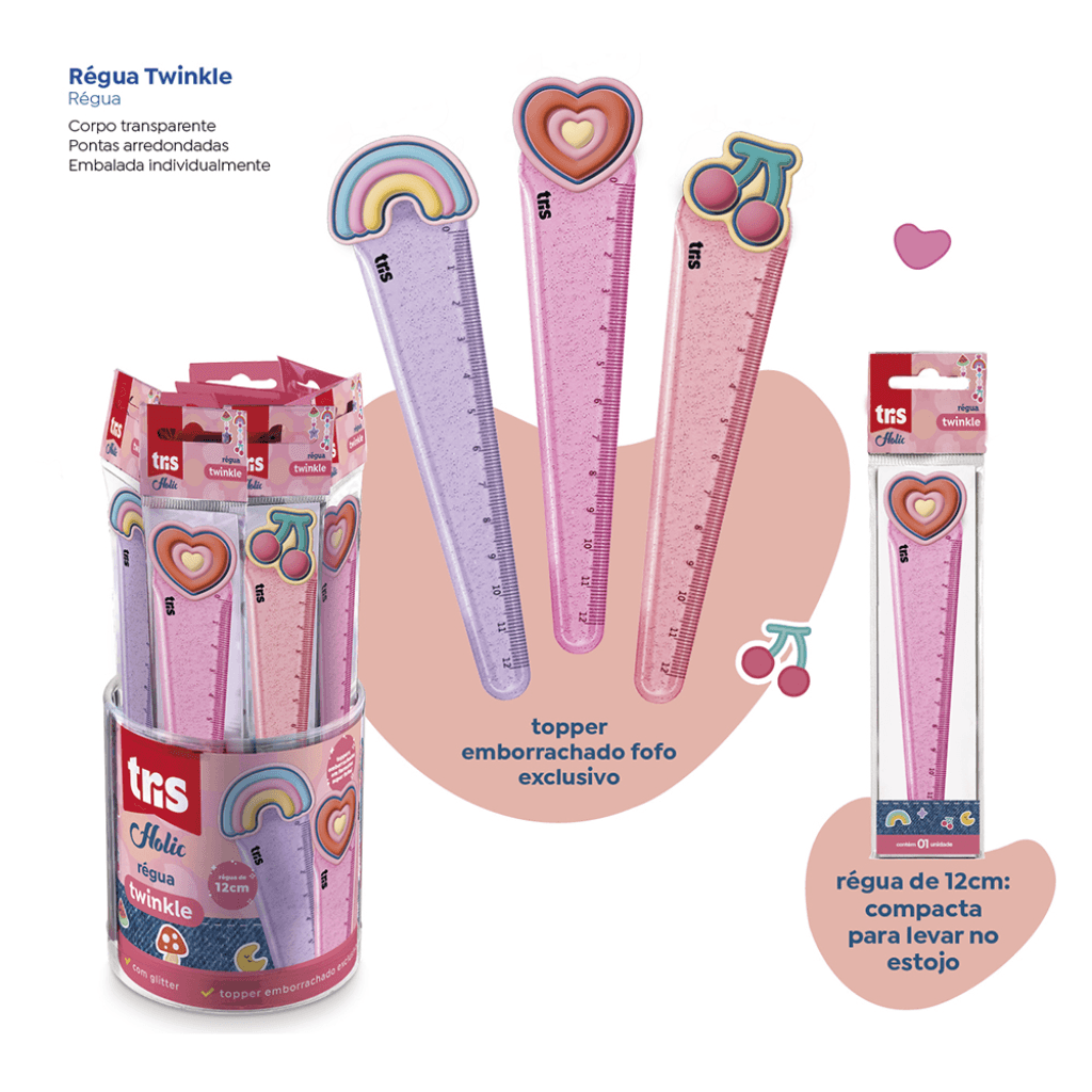 Régua Plástica Topper Twinkle Holic Charm 12cm - TRIS - POTE 24 UND
