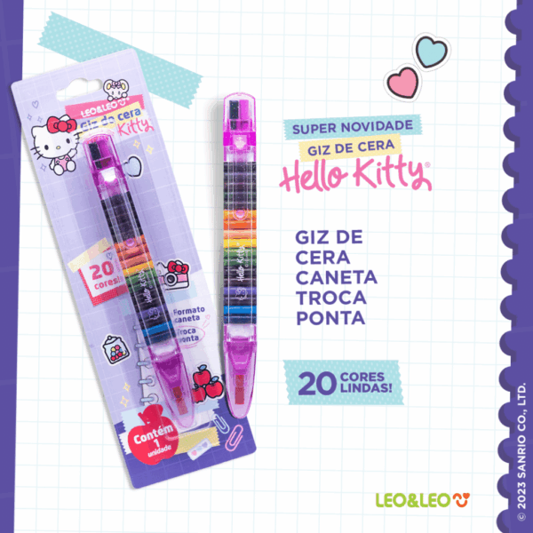 Giz de Cera Caneta Troca Ponta Hello Kitty Leo e Leo - Blister 20 Cores