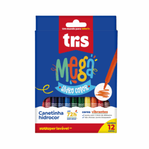 Hidrocor Canetinha Ponta Fina Mega Hidro Color 12 Cores - TRIS - BLISTER