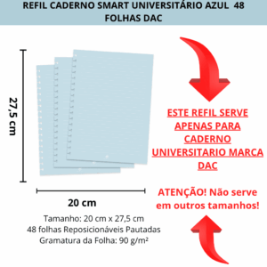 Refil de Folhas Reposicionável para Caderno Smart Universitário Azul - DAC