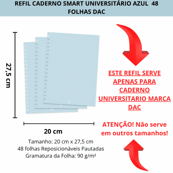 Refil de Folhas Reposicionável para Caderno Smart Universitário Azul - DAC