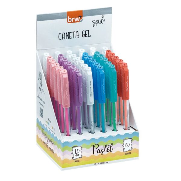 Caneta Esferográfica Gel Pastel 1.0mm - BRW - DISPLAY 36 UND