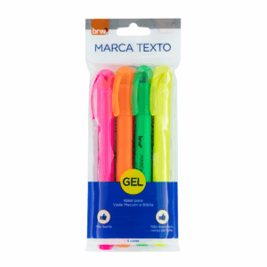Marca Texto Fluorescente Gel 4 cores - BRW - BLISTER