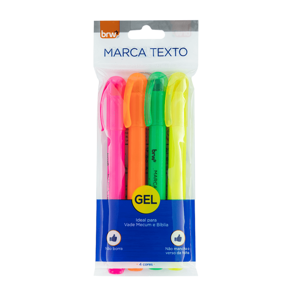 Marca Texto Fluorescente Gel 4 cores - BRW - BLISTER