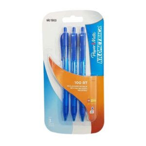 Caneta Kilométrica 100 RT 1.0mm Azul/Azul/Azul PAPERMATE - BLISTER 3 UND