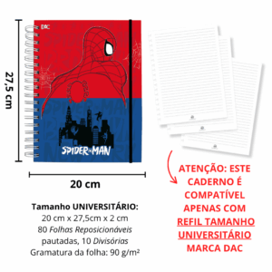 Caderno Smart Universitário 10 Divisórias Homem Aranha 80 fls - DAC