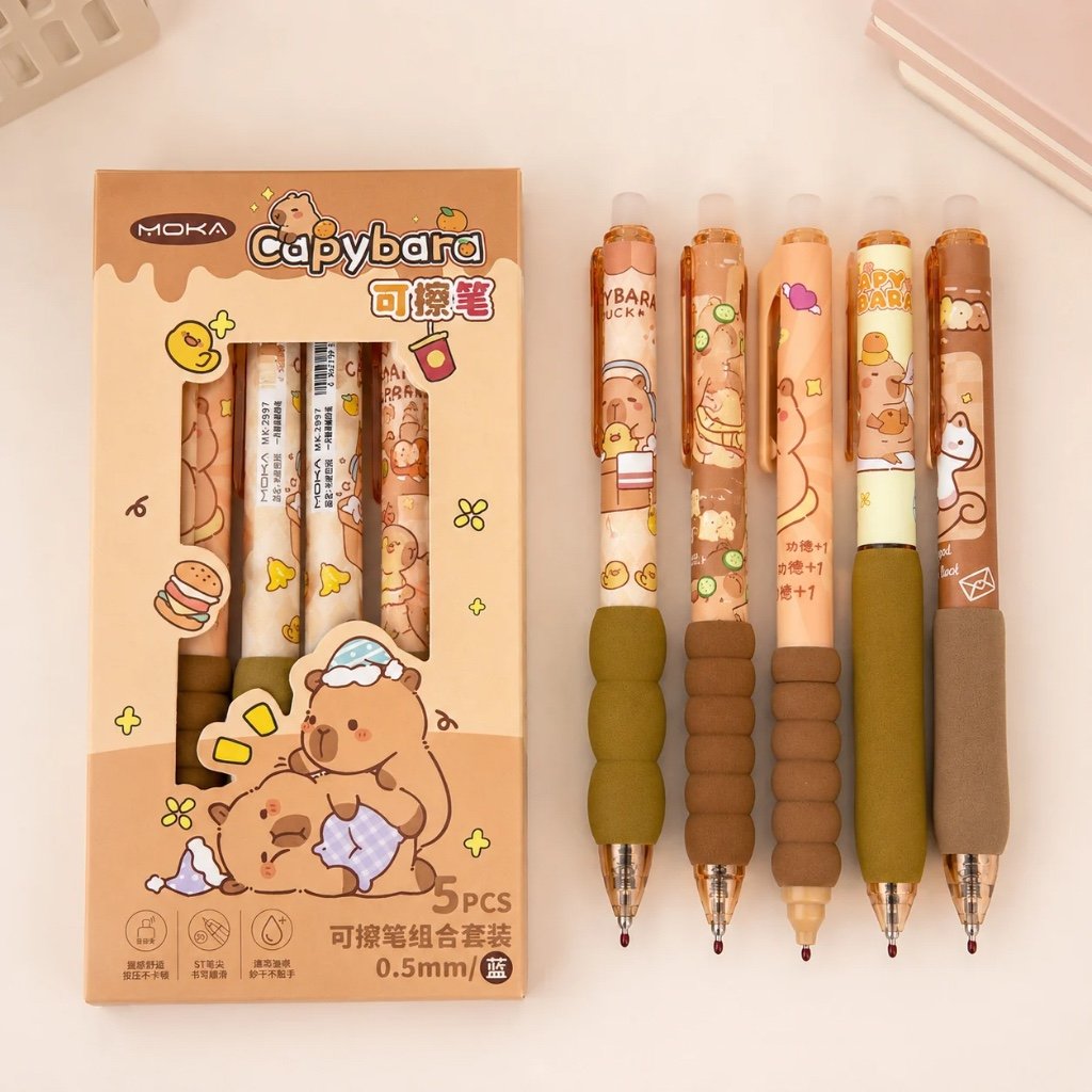 Kit Caneta Premium Apagável Capivara Moka 5 UND - IMPORTADO - BLISTER