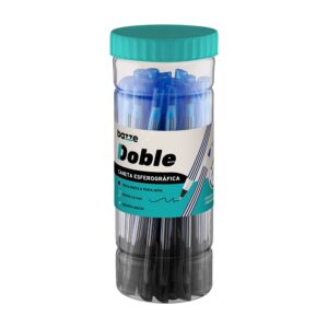 Caneta Esferográfica 1.0mm Doble Azul/Preta BAZZE  - Pote 24 Und