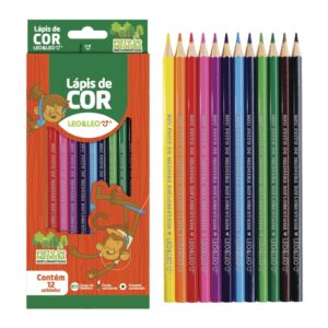 Lápis 12 Cores Sextavado Madeira LEO E LEO - BLISTER