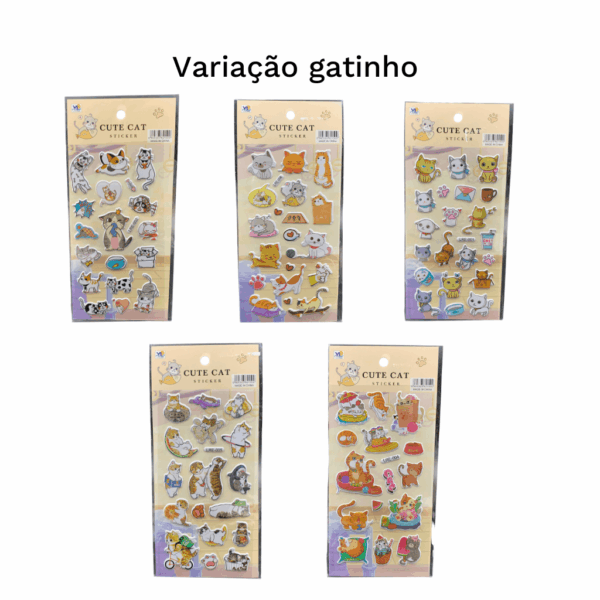 Cartela de Adesivos 3D gatinhos - BLISTER