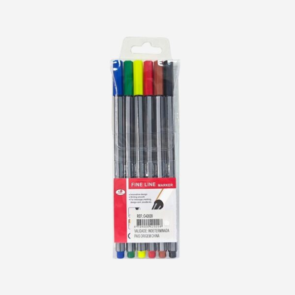 Caneta Fine Line Corpo Cinza - Blister 6 Cores