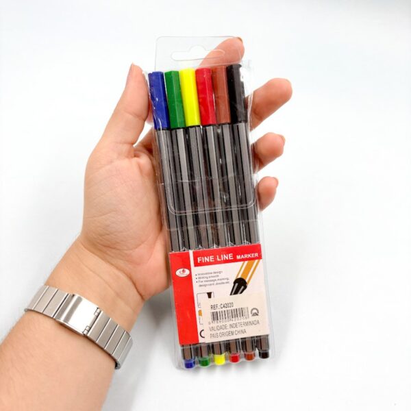 Caneta Fine Line Corpo Cinza - Blister 6 Cores