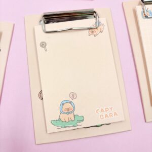 Mini Prancheta Retangular Bloco de Notas Capivara Cute