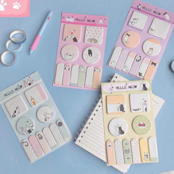 Kit Cartela c/ Bloco de Notas e Marca Páginas Gatinho Meow