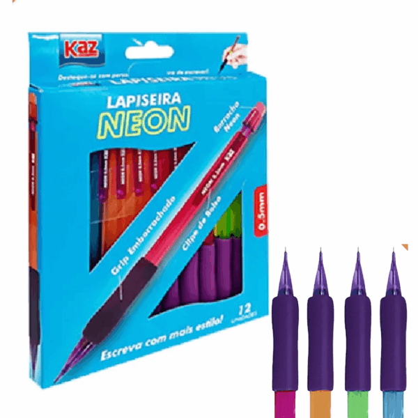 Lapiseira Transparente 0.5mm Neon KAZ - CX 12 UND