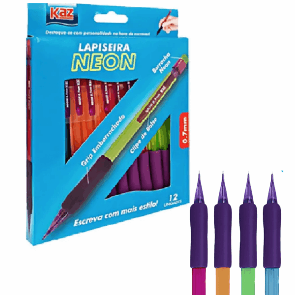 Lapiseira Transparente 0.7mm Neon KAZ - CX 12 UND