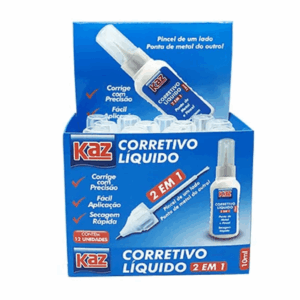 Corretivo Líquido 10 Ml (2 em 1) KAZ - CX 12 UND