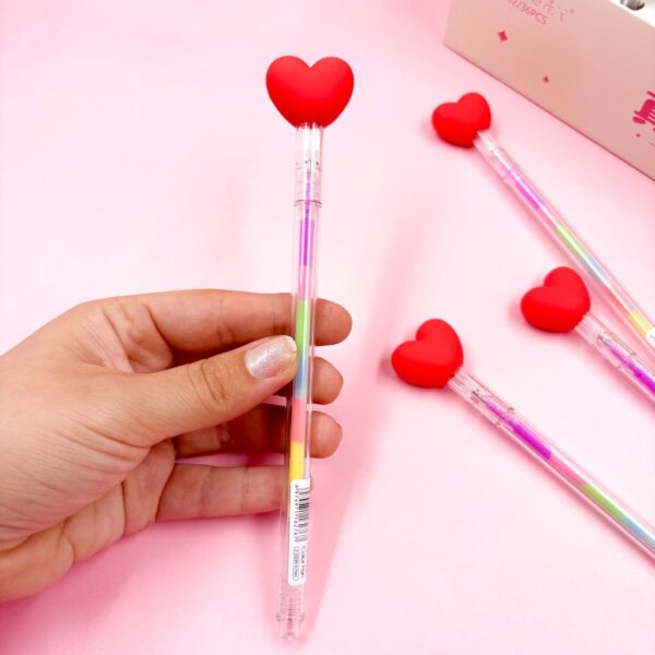 Caneta Fofa Colorida Coração Love - PACOTE 6 UND