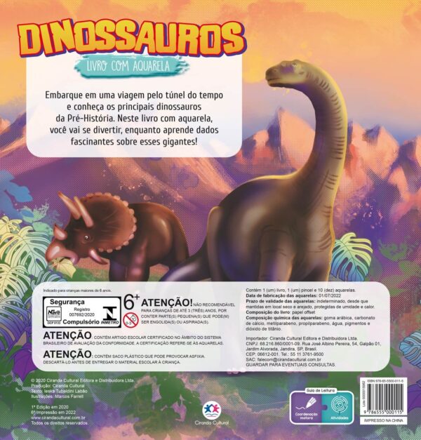 Livro de Colorir c/ Aquarela DINOSSAUROS - CIRANDA - UND
