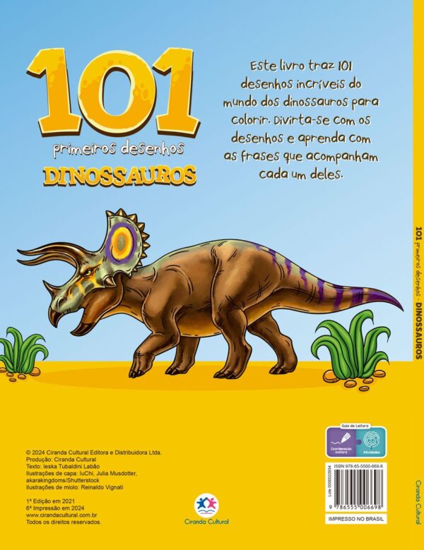101 Primeiros Desenhos para Colorir DINOSSAUROS - CIRANDA - UND