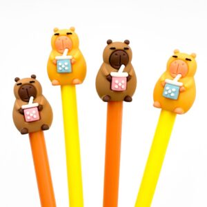 Caneta Fofa CAPIVARA Bubble Tea - PACOTE 6 UND