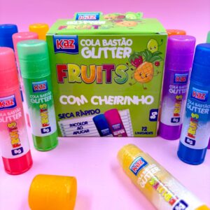 Cola Bastão 8g c/ Glitter e Aroma Fruits KAZ  - KIT 6 UND