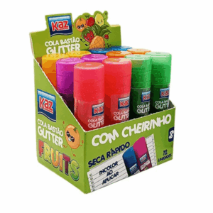 Cola Bastão 8g c/ Glitter e Aroma Fruits KAZ  - KIT 6 UND