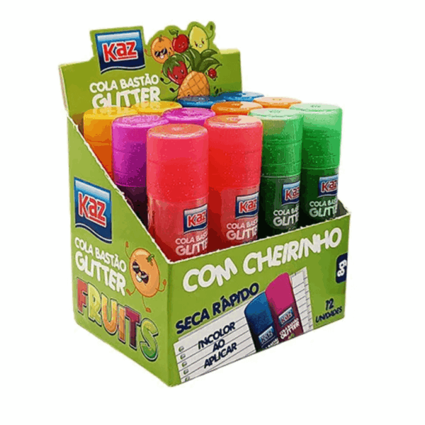 Cola Bastão 8g c/ Glitter e Aroma Fruits KAZ  - KIT 6 UND