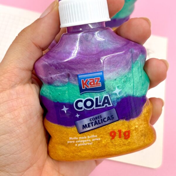 Cola Colorida Glitter 3D Metálica 91g KAZ - KIT 3 UND