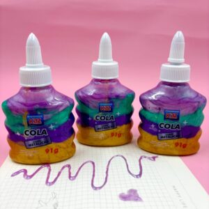 Cola Colorida Glitter 3D Metálica 91g KAZ - KIT 3 UND