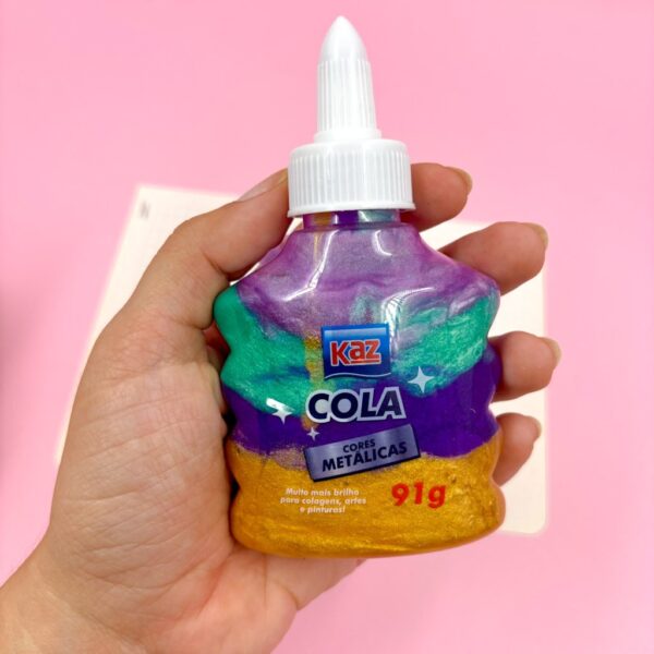 Cola Colorida Glitter 3D Metálica 91g KAZ - KIT 3 UND
