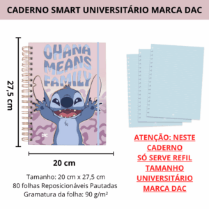 Caderno Smart Universitário 10 Divisórias Stitch Rosa 80 fls - DAC